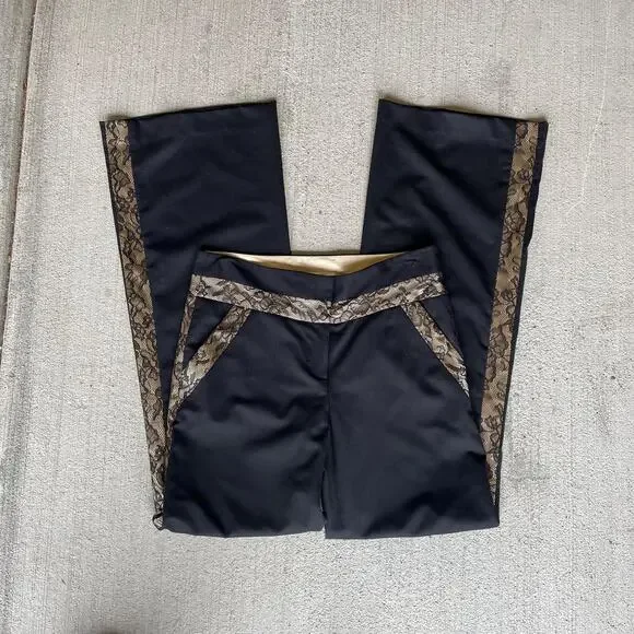 DEADSTOCK Vintage Y2K Diane Von Furstenberg Malcolm PantLow Rise Wool Silk Lace - Picture 2 of 13